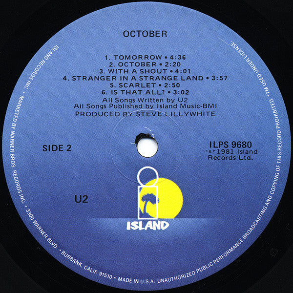 U2 : October (LP,Album,Stereo)