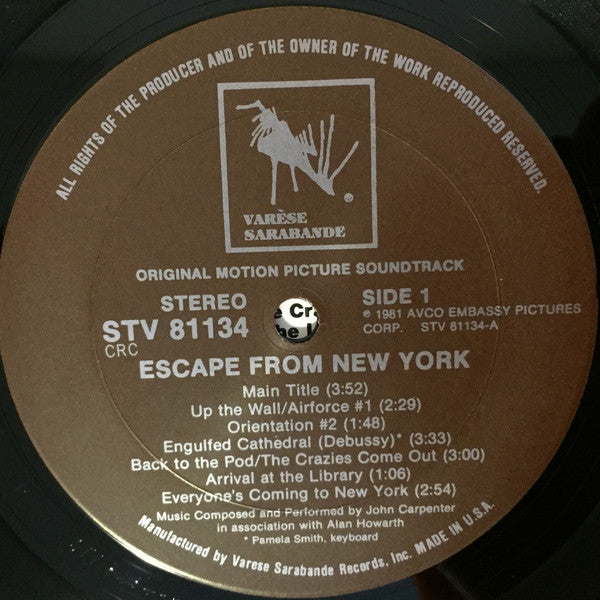John Carpenter In Association With Alan Howarth : Escape From New York (Original Motion Picture Soundtrack) (LP,Album,Club Edition)