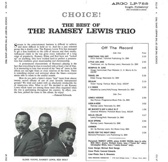 Ramsey Lewis Trio, The : Choice!: The Best Of The Ramsey Lewis Trio (LP,Compilation,Mono)