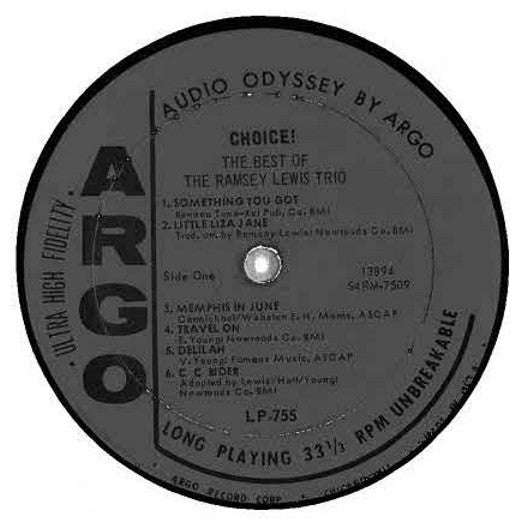 Ramsey Lewis Trio, The : Choice!: The Best Of The Ramsey Lewis Trio (LP,Compilation,Mono)