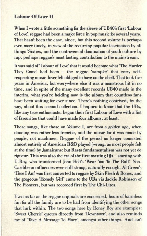 UB40 : Labour Of Love II (Album)