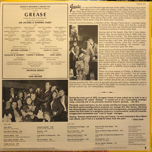 Various : Grease - The Original Broadway Cast Album (LP,Album,Club Edition,Stereo)