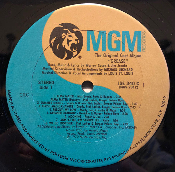 Various : Grease - The Original Broadway Cast Album (LP,Album,Club Edition,Stereo)