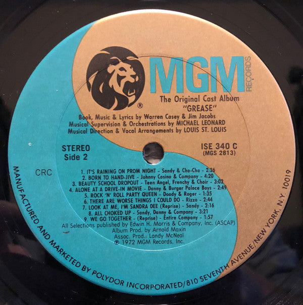 Various : Grease - The Original Broadway Cast Album (LP,Album,Club Edition,Stereo)