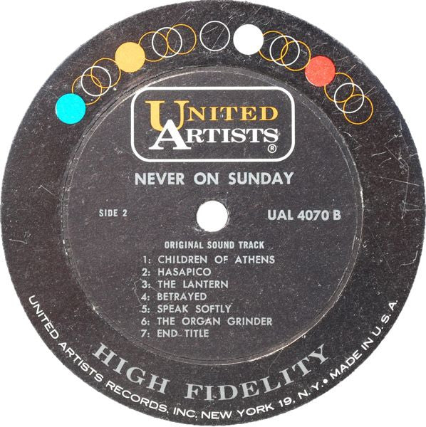 Manos Hadjidakis : Never On Sunday (Original Sound Track Music) (LP,Album,Mono)
