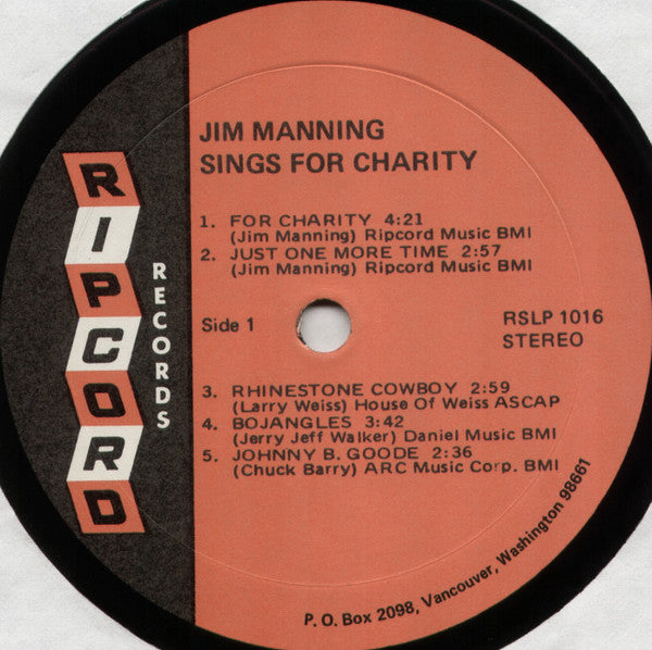 Jim Manning : Sings For Charity (LP,Album)
