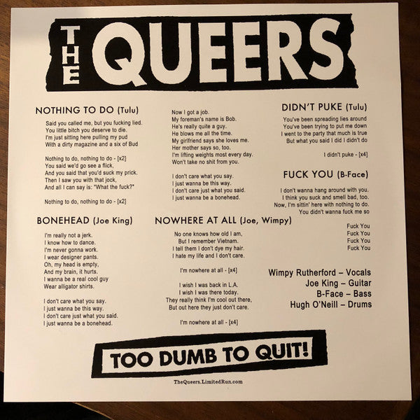 Queers, The : Too Dumb To Quit (7",EP,Reissue)