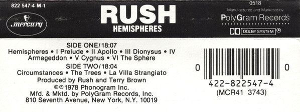 Rush : Hemispheres (Album,Reissue,Stereo)