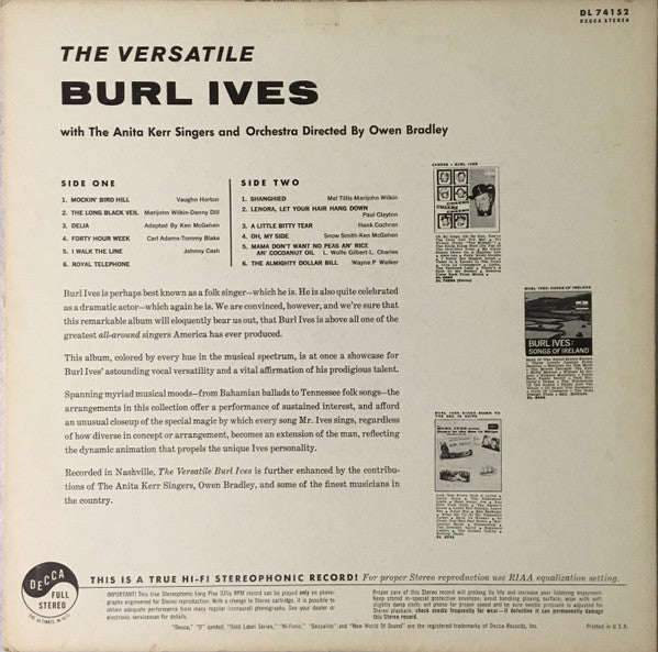 Burl Ives : The Versatile Burl Ives! (LP,Album,Stereo)