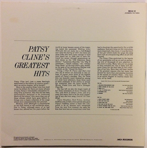 Patsy Cline : Greatest Hits (LP,Compilation,Reissue)