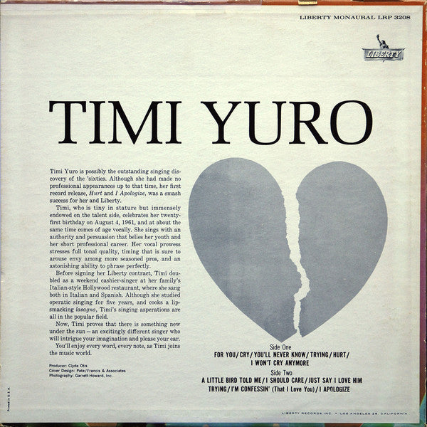 Timi Yuro : Hurt!!!!!!! (LP,Album,Mono)