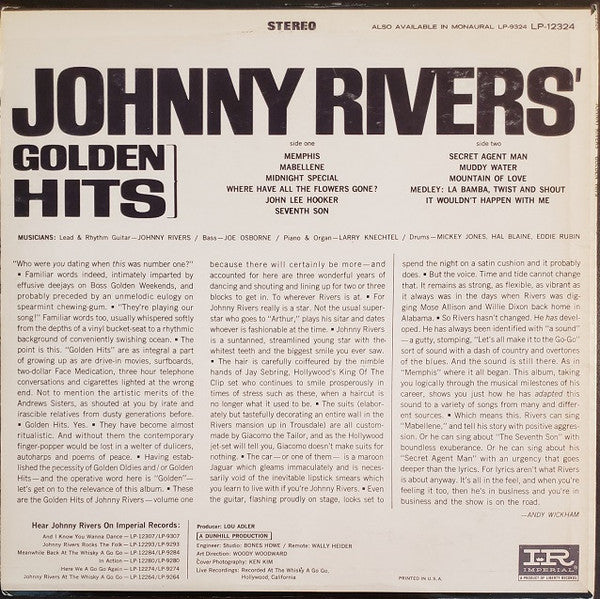 Johnny Rivers : Johnny Rivers' Golden Hits (LP,Album,Compilation,Repress,Stereo)