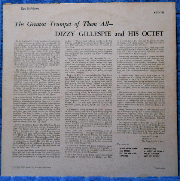 Dizzy Gillespie Octet, The Featuring Benny Golson : The Greatest Trumpet Of Them All (LP,Album)