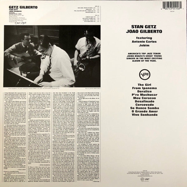 Stan Getz / João Gilberto Featuring Antonio Carlos Jobim : Getz / Gilberto (LP,Album,Reissue,Stereo)
