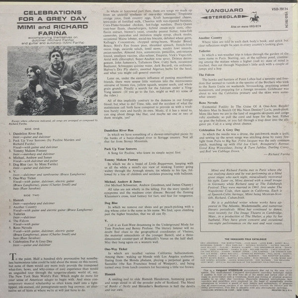 Richard & Mimi Farina : Celebrations For A Grey Day (LP,Album,Stereo)