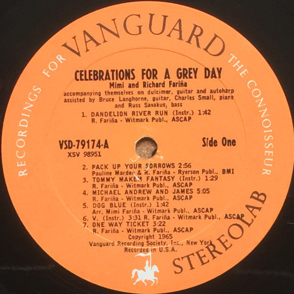 Richard & Mimi Farina : Celebrations For A Grey Day (LP,Album,Stereo)