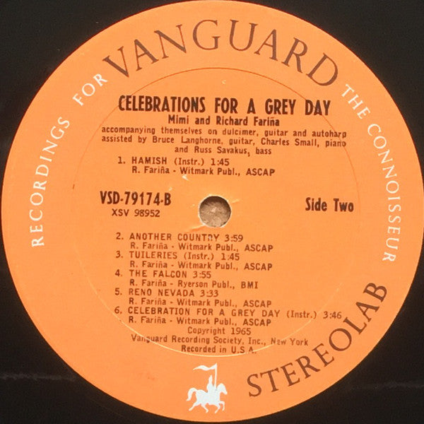 Richard & Mimi Farina : Celebrations For A Grey Day (LP,Album,Stereo)