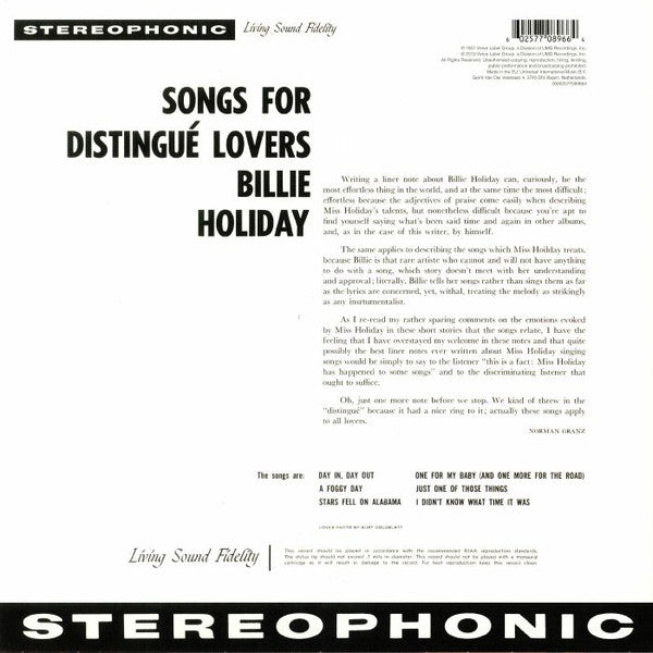 Billie Holiday : Songs For Distingué Lovers (LP,Reissue,Stereo)