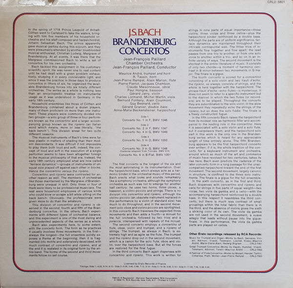 Jean-Pierre Rampal, Maurice André, Johann Sebastian Bach, Orchestre De Chambre Jean-François Paillard, Jean-François Paillard : Brandenburg Concertos Complete (LP,Repress,Stereo)