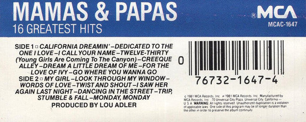 Mamas & The Papas, The : 16 Of Their Greatest Hits (Compilation,Reissue)