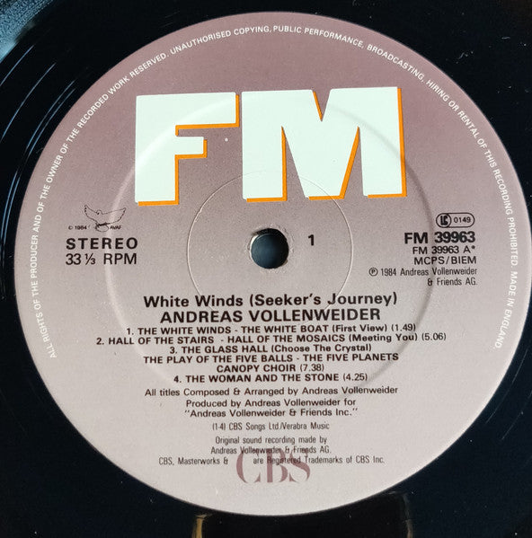 Andreas Vollenweider : White Winds (LP,Album,Stereo)