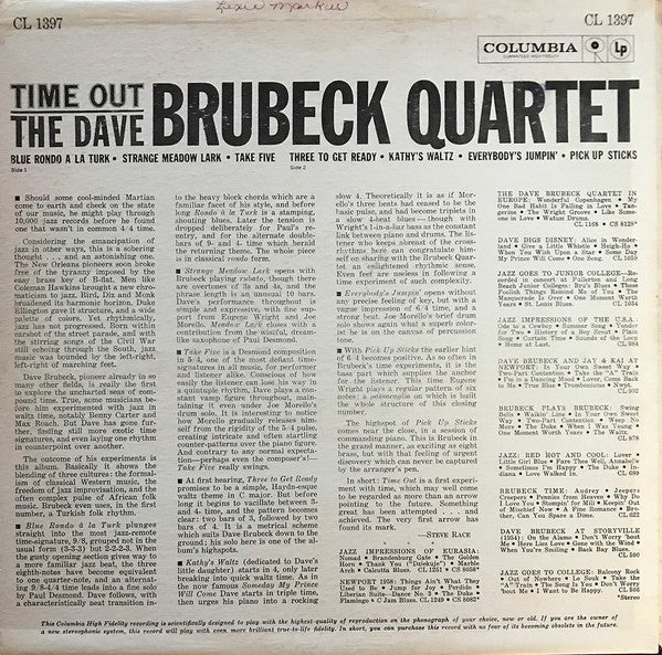 Dave Brubeck Quartet, The : Time Out (LP,Album,Reissue,Mono)