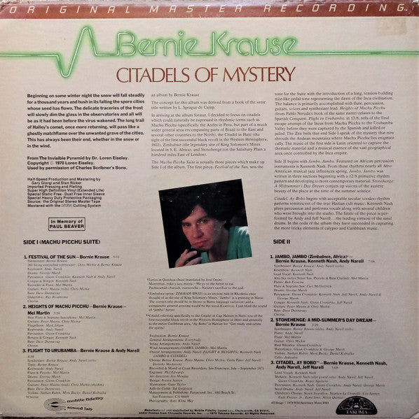 Bernie Krause : Citadels Of Mystery (LP,Reissue,Test Pressing,Stereo)