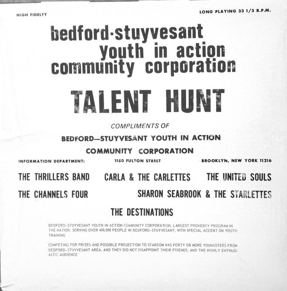 Various : Bedford-Stuyvesant Youth In Action Community Corporation Talent Hunt Winners (LP,Album)