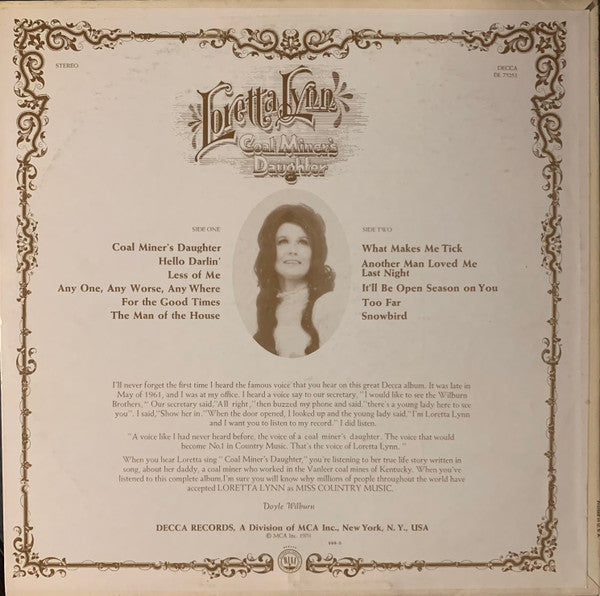 Loretta Lynn : Coal Miner's Daughter (LP,Album,Stereo)