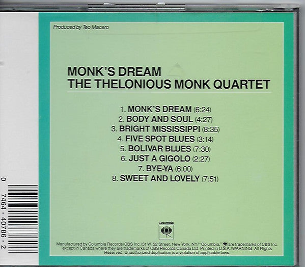 Thelonious Monk Quartet, The : Monk's Dream (Album,Reissue,Remastered)