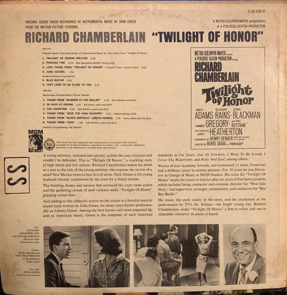 Johnny Green / Richard Chamberlain / Various : Twilight Of Honor (LP,Album,Stereo)