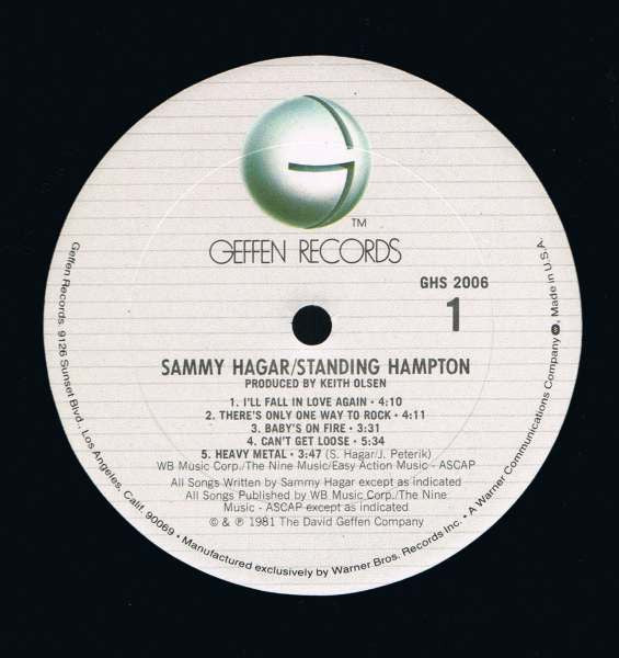 Sammy Hagar : Standing Hampton (LP,Album)