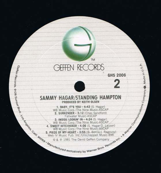 Sammy Hagar : Standing Hampton (LP,Album)