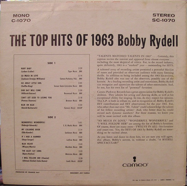 Bobby Rydell : The Top Hits Of 1963 (LP,Album,Mono)
