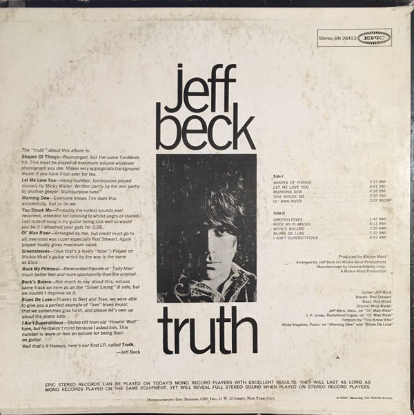 Jeff Beck : Truth (LP,Album,Stereo)