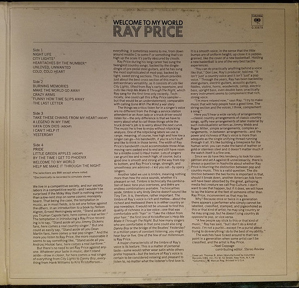 Ray Price : Welcome To My World (LP,Compilation)