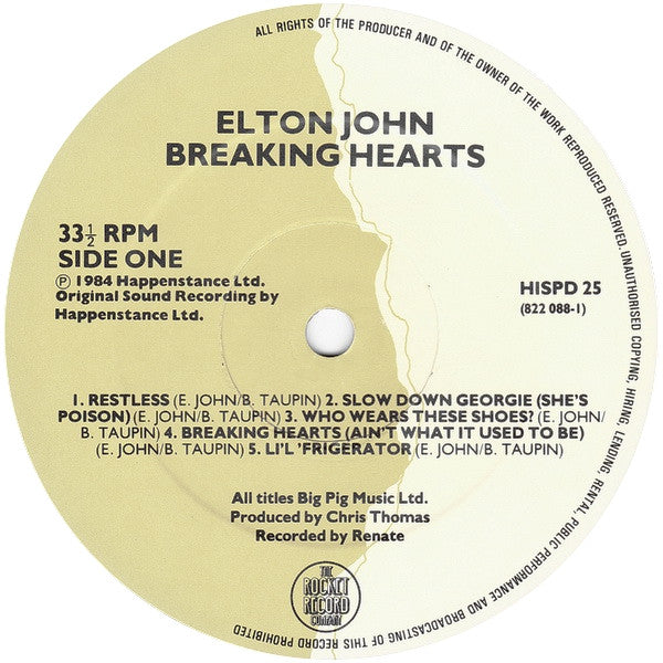 Elton John : Breaking Hearts (LP,Album)