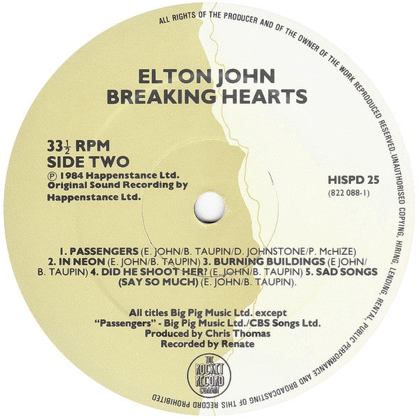 Elton John : Breaking Hearts (LP,Album)