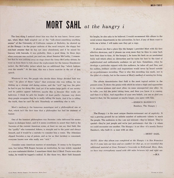 Mort Sahl : At The Hungry i (LP,Album,Mono)