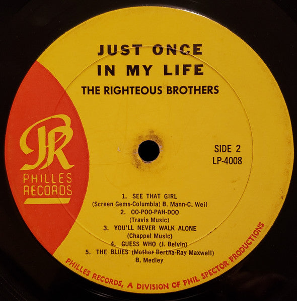 Righteous Brothers, The : Just Once In My Life (LP,Album,Mono)