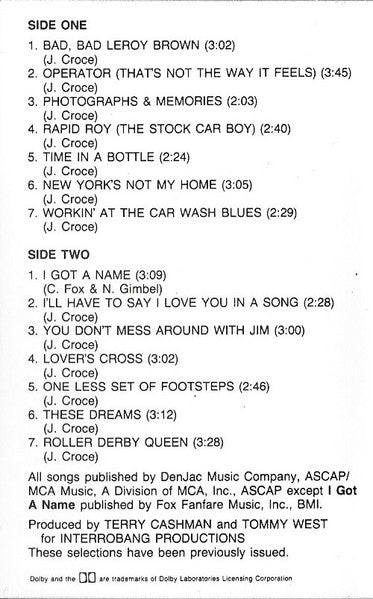 Jim Croce : Photographs & Memories His Greatest Hits (Compilation,Stereo)