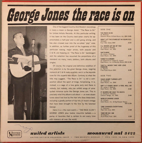 George Jones (2) : The Race Is On (LP,Compilation,Mono)
