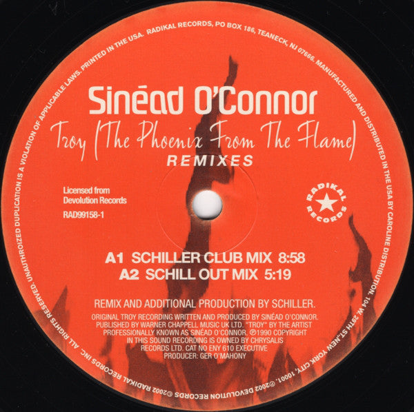 Sinéad O'Connor : Troy (The Phoenix From The Flame) Remixes (12",33 ⅓ RPM)