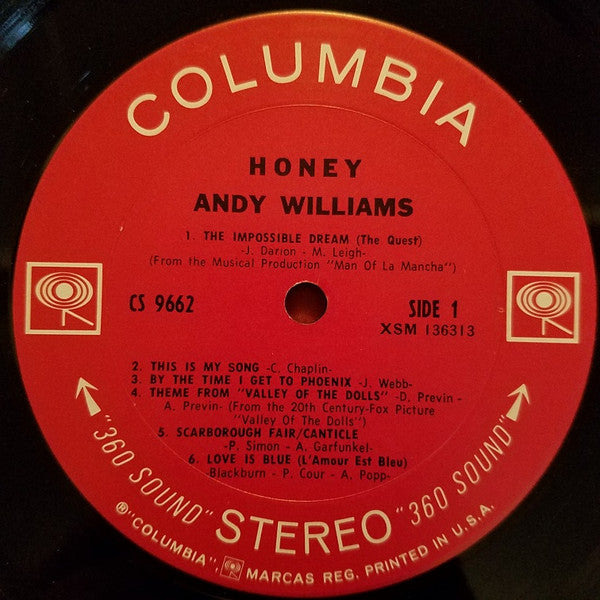 Andy Williams : Honey (LP,Album,Stereo)