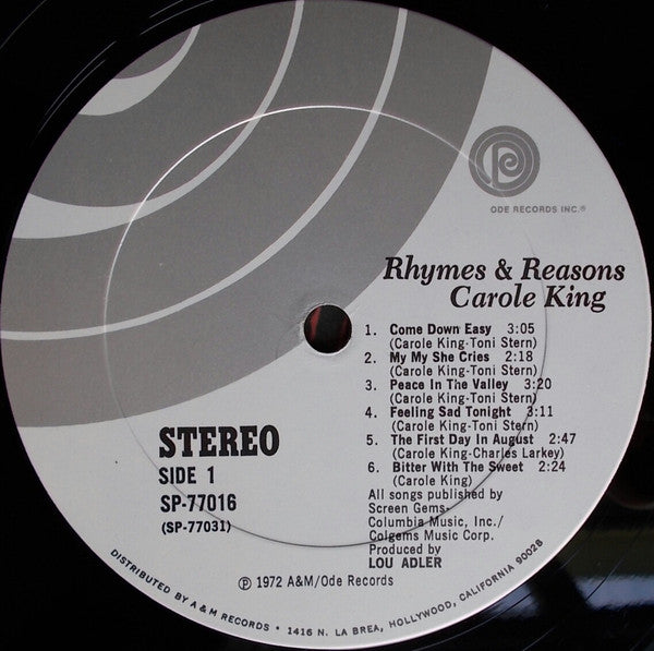 Carole King : Rhymes & Reasons (LP,Album,Stereo)