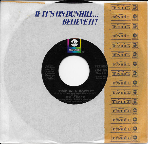 Jim Croce : Time In A Bottle / Hard Time Losin' Man (7",45 RPM,Single,Styrene,Stereo)