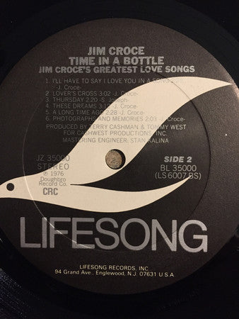 Jim Croce : Time In A Bottle Jim Croce's Greatest Love Songs (LP,Compilation,Club Edition,Stereo)