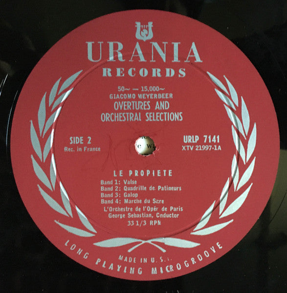 Giacomo Meyerbeer, Georges Sebastian, Orchestre National De L'Opéra De Paris : Overtures And Orchestral Selections (LP,Mono)
