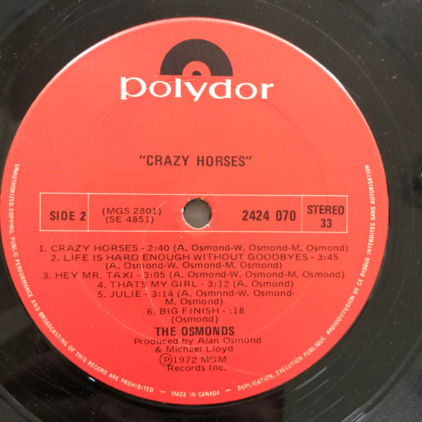 Osmonds, The : Crazy Horses (LP,Album)