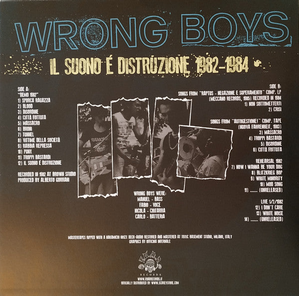 Wrong Boys : Il Suono É Distruzione 1982-1984 (LP,Compilation,Limited Edition)